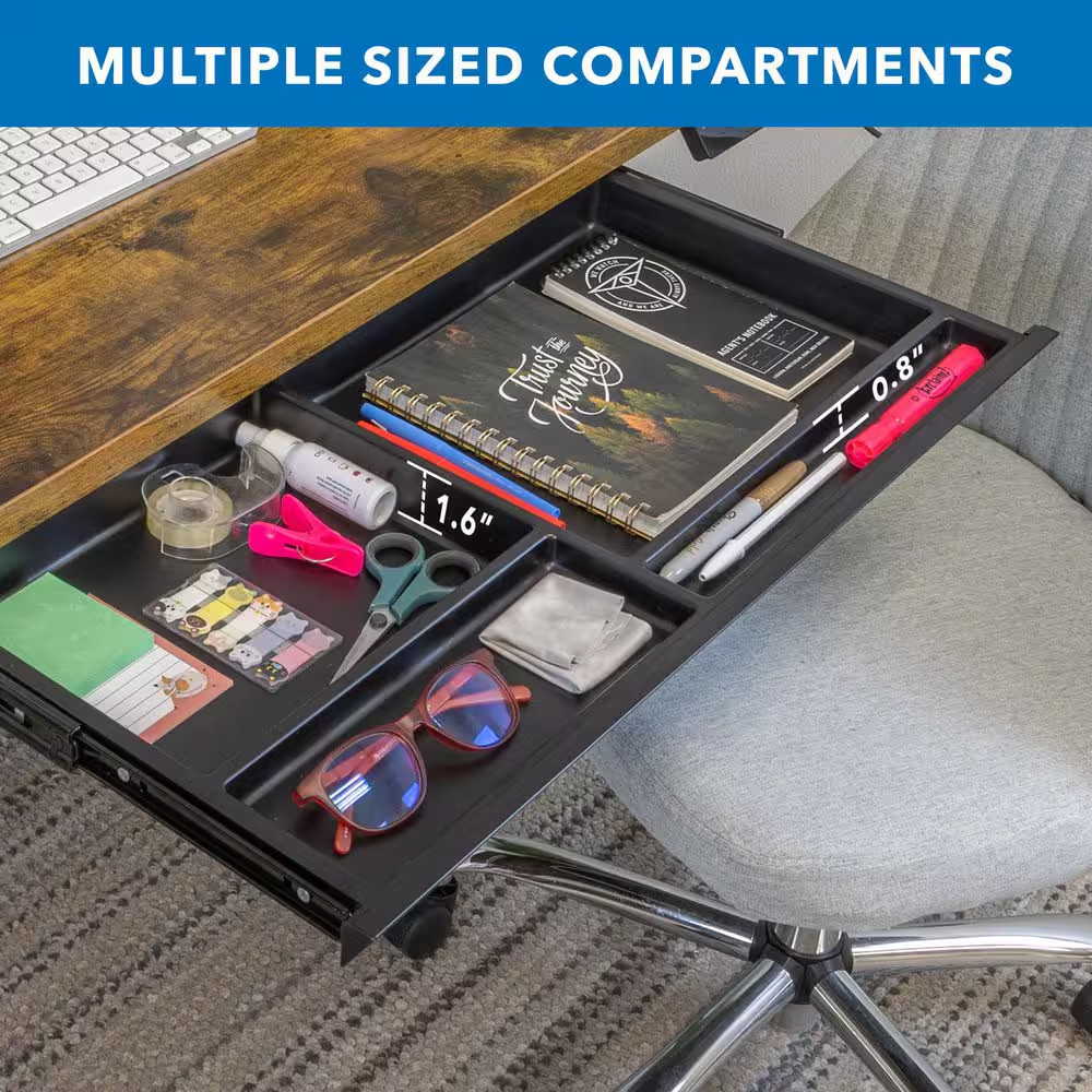 Black under Desk Drawer with 4 Compartments