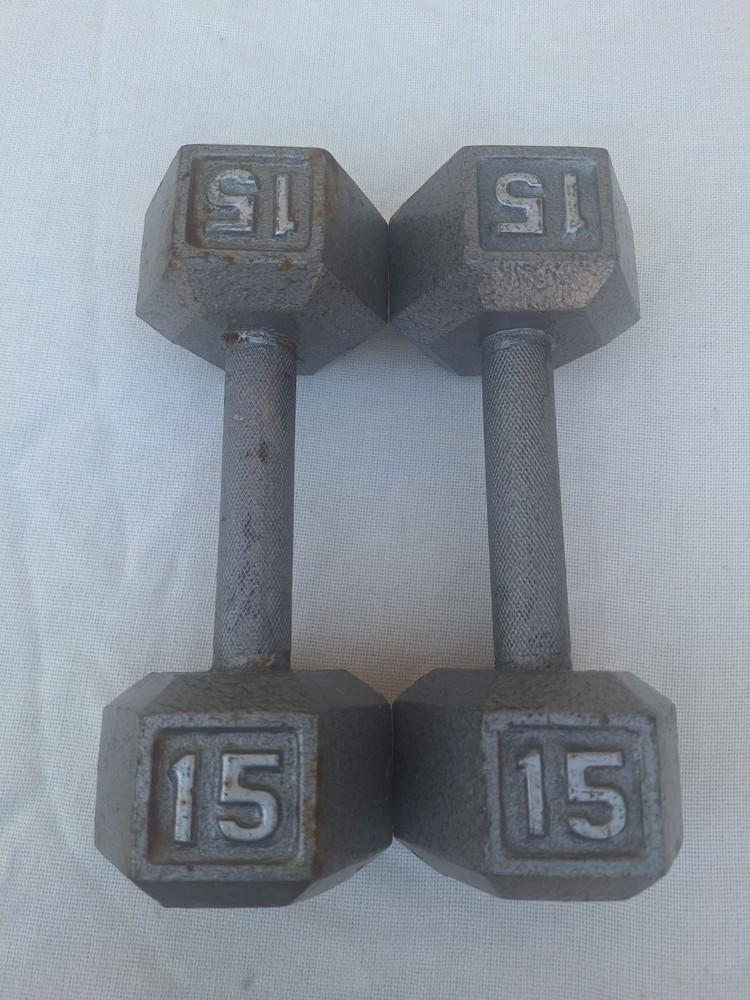 Vintage Hex Dumbbells – 15 lb Each