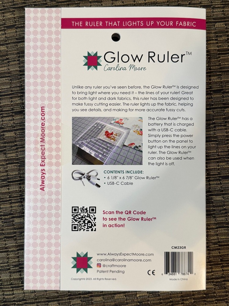 Glow Quilting Ruler LED Lighted Grid 6 x 6