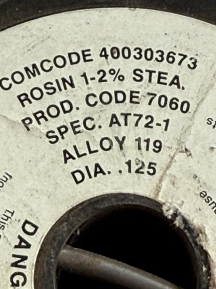 VINTAGE SOLDER 5 LBS SPEC AT72-A Dia .125 COMCODE No.400303673