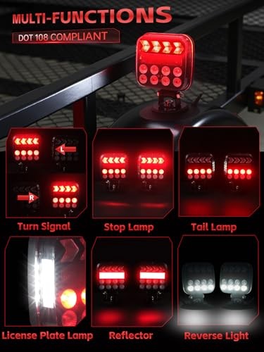 Wireless Trailer Lights, Dual Function Wireless Tow Lights with Magnetic+Cup