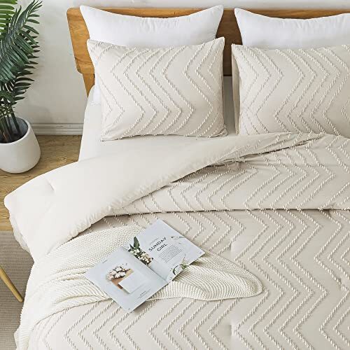 Full Size Comforter Sets Boho Lightweight Fluffy Bedding Full (79"x90") Beige