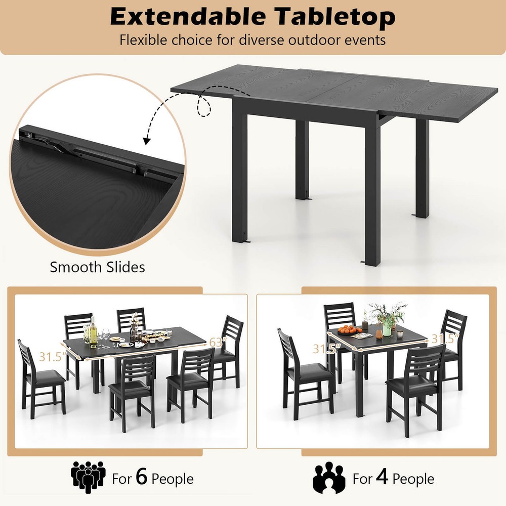 Patio Expandable Dining Table 31.5''-63'' Adjustable Rectangular All Weather
