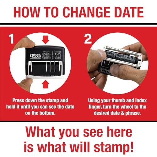 12-Phrase Self-Inking Date Stamp - Customizable Red Ink Office Tool
