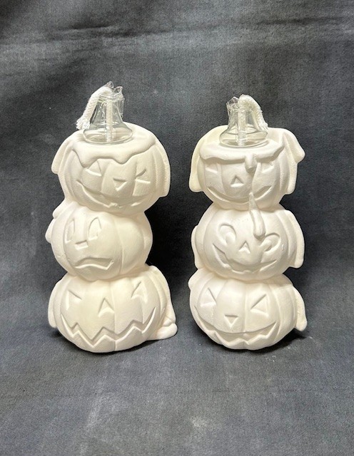 Ceramic Bisque Clay Magic Pumpkin Stack with Glass Oil Inserts Ready to Paint