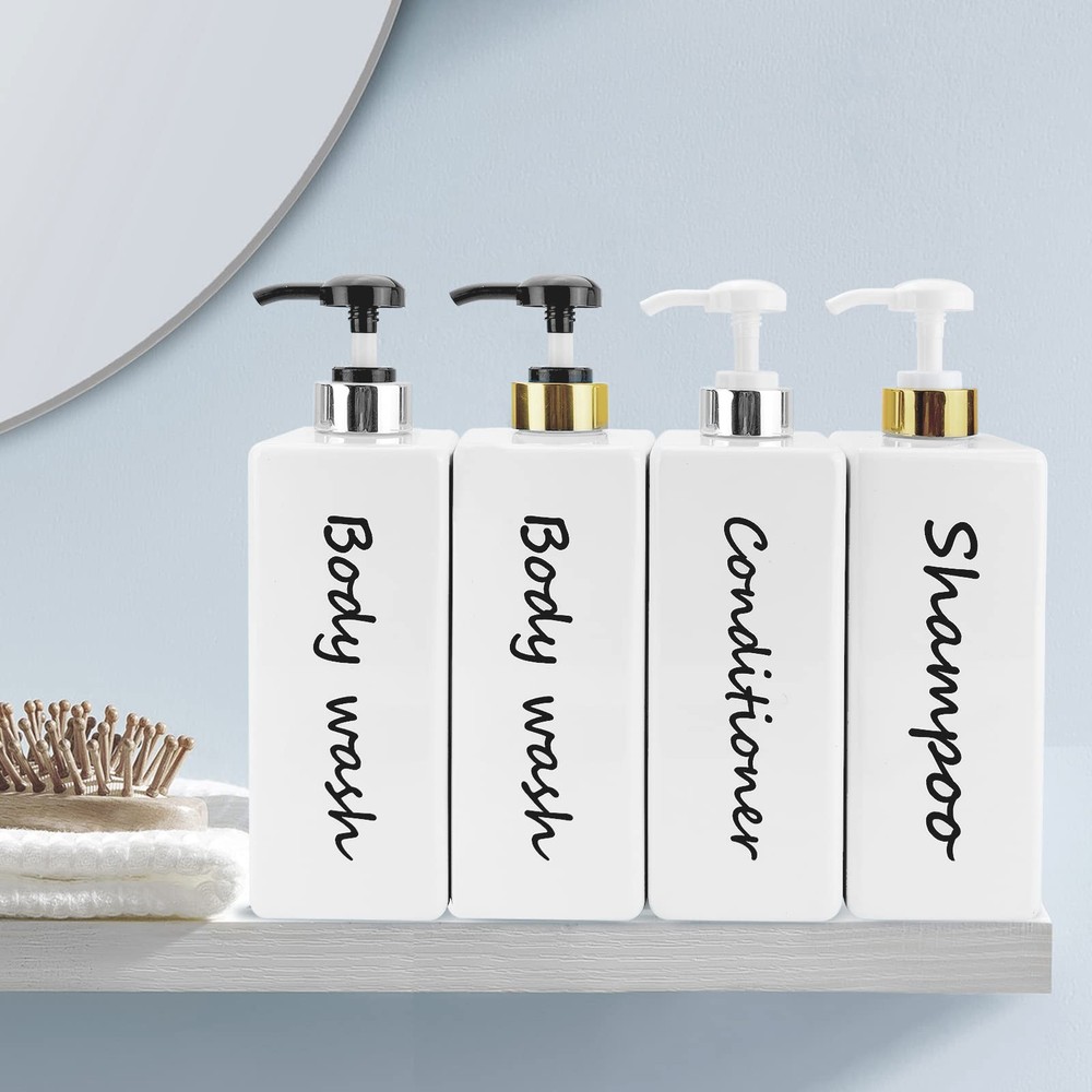 Modern 21oz Refillable Pump Dispenser Bottles Set for Shampoo Conditioner Bod...