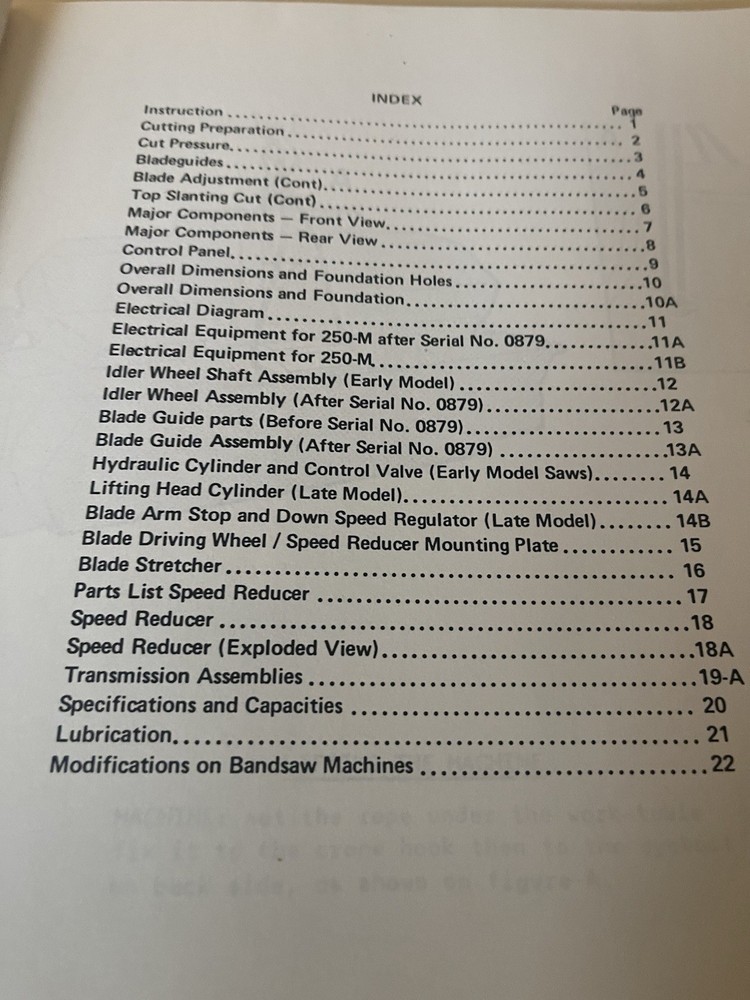 Summit Machine Tools Operator's Manual 250-M Bandsaw