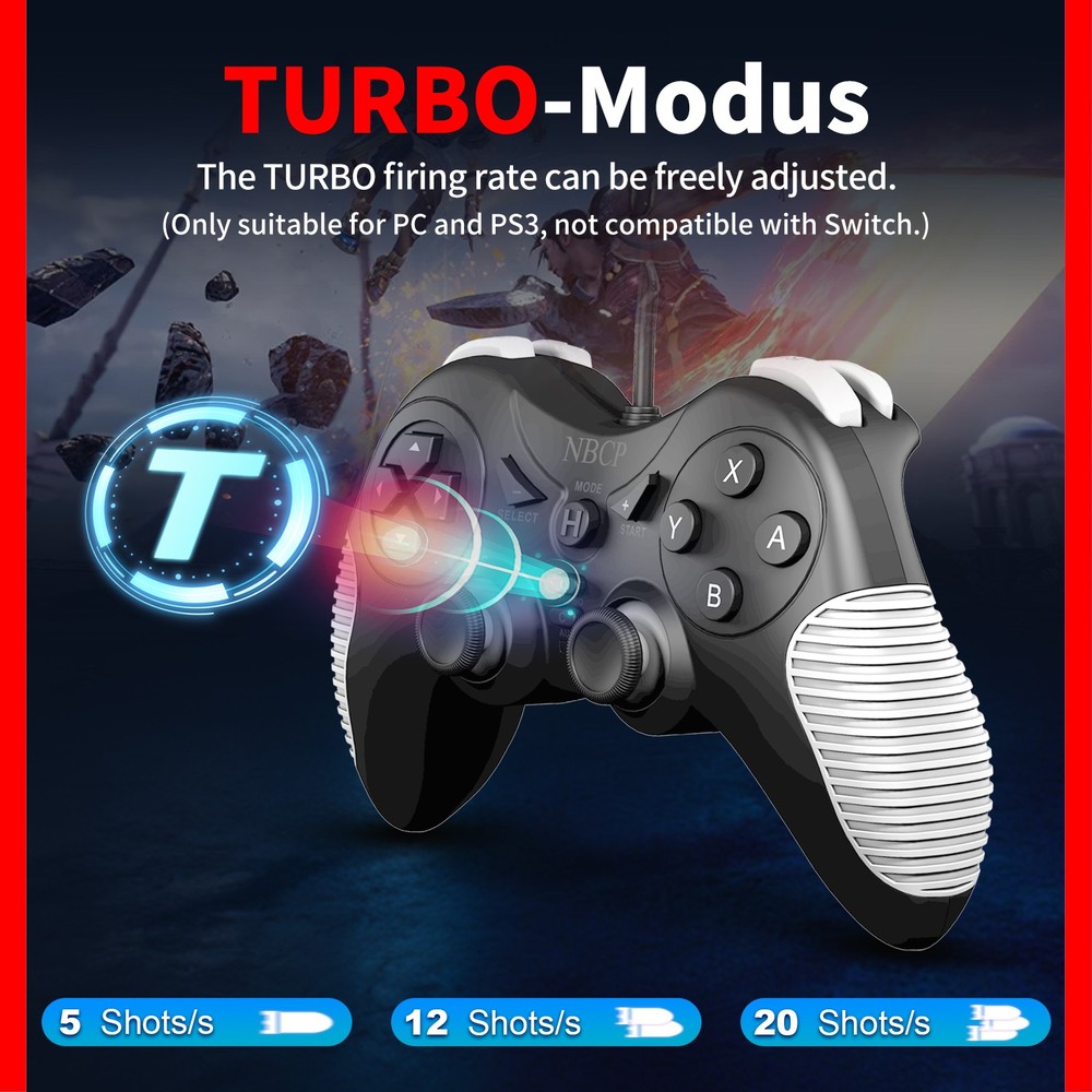 NBCP Wired Hall effect Gaming Controller for PC P3 Switch 1 2