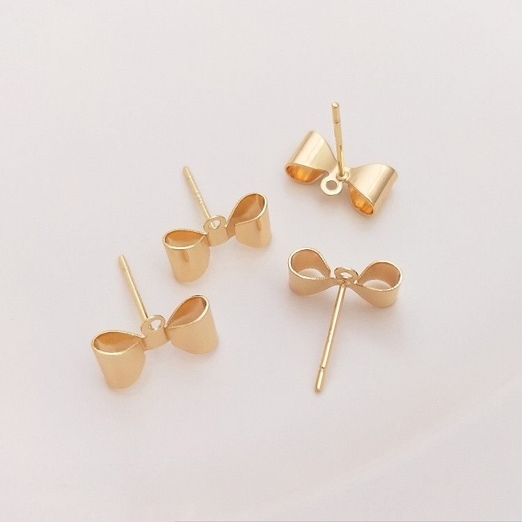 10pcs Gold Bow Tie Stud Earrings,Bowknot Earring With Loop,Bow Earring Posts