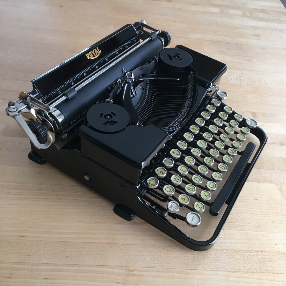 1933 Black Royal Model OT Portable Typewriter & Case, Pristine Working Condition
