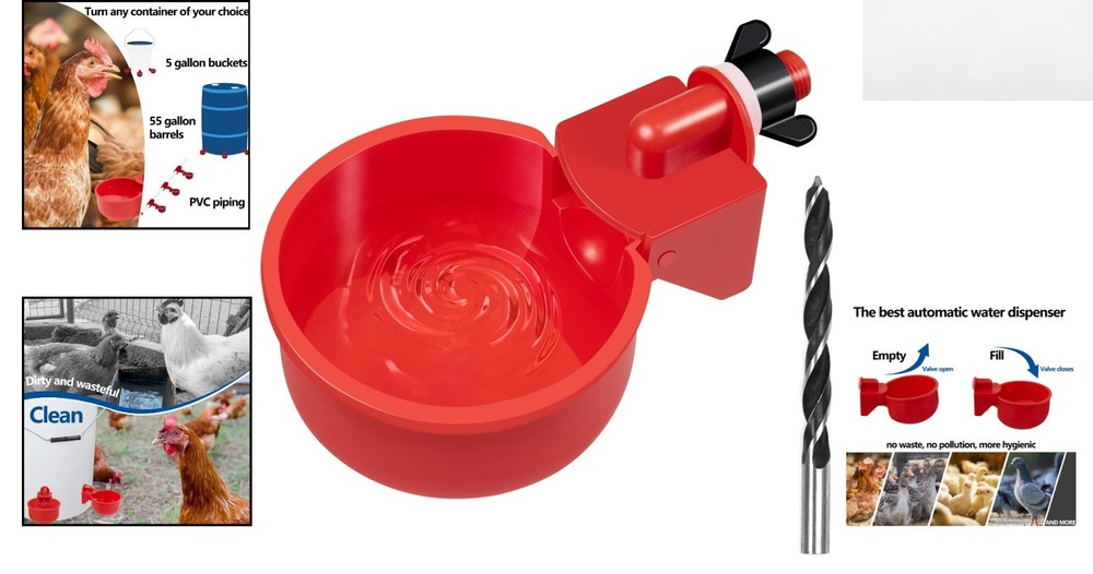 4-Pack Automatic Chicken Water Cups - Easy Install 5-Gallon Poultry Drinker