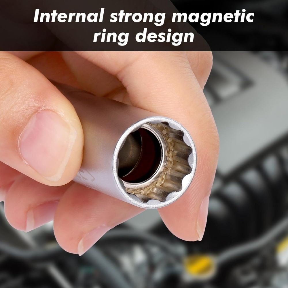 14mm & 16mm Thin Wall Magnetic Swivel Spark Plug Socket 12-Point Removal Tool