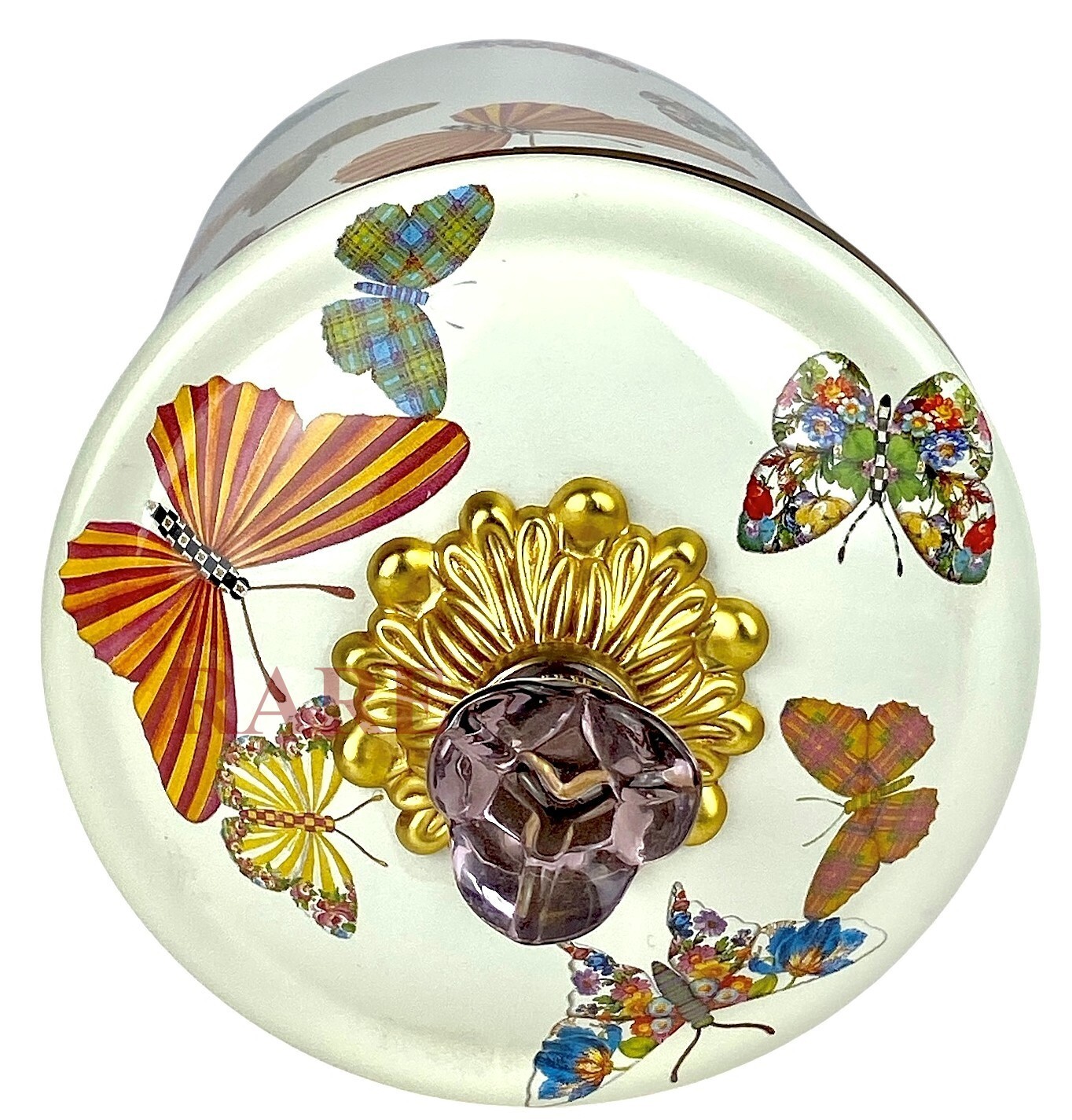 MacKenzie-Childs White Butterfly Garden Enameled Medium 8.5" Canister New No Box