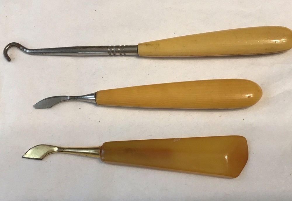 Vintage Bakelite Manicure Tools - Buttonhook - Nail Buffer + 2 Manicure Tools