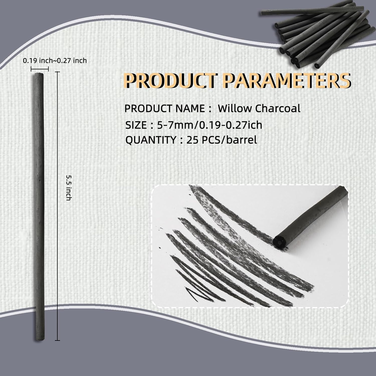 25 PCS Willow Charcoal Sticks, Ideal for Artists, Beginners, Students, Perfect f