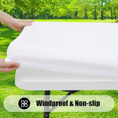 4 Pack Rectangle Picnic Table Cloth, Waterproof Elastic Fitted 30" x 72" White
