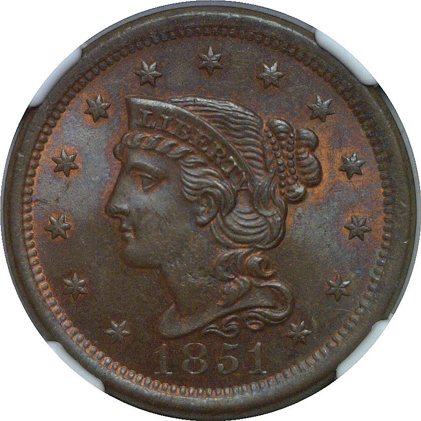 1851 Large Cent NGC MS-66 BN