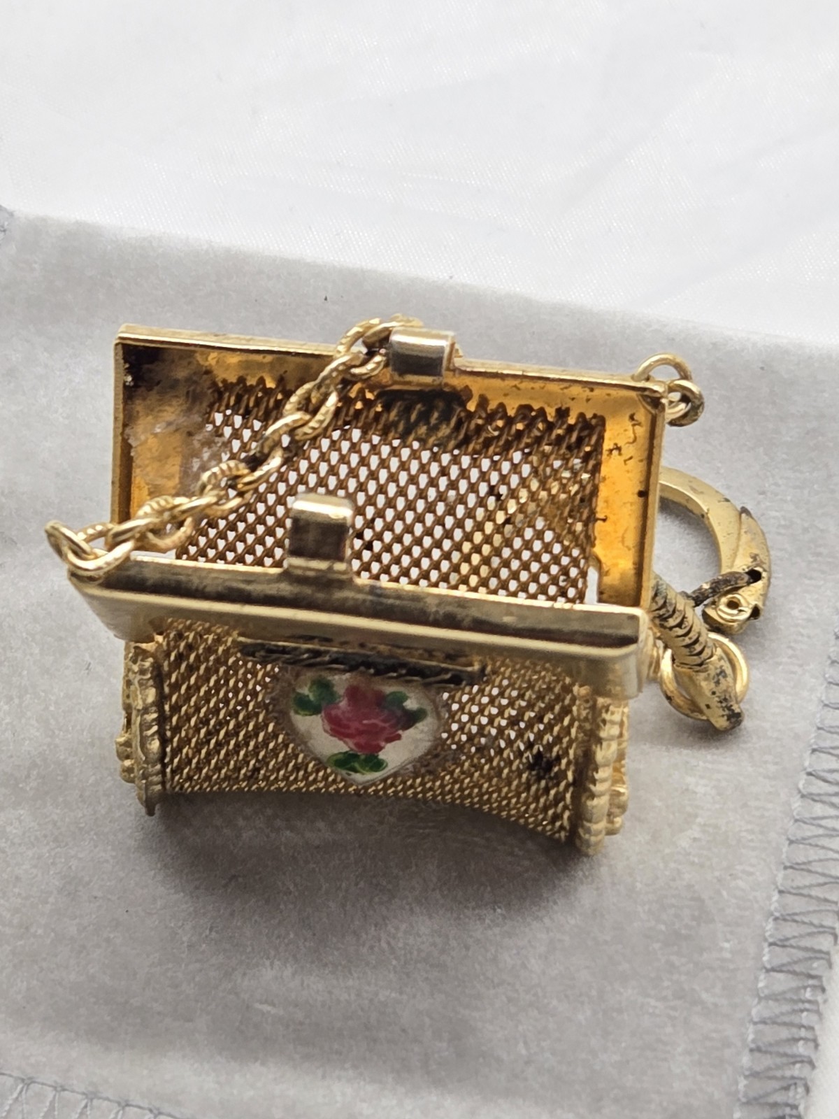 Vintage Florida State Souvenir Mini Mesh Coin Purse Keychain Goldtone Metal