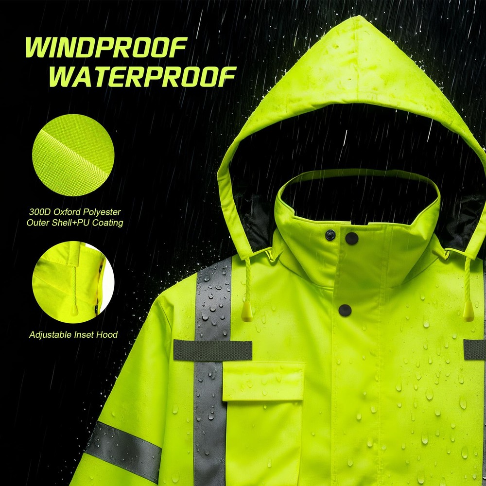 Safety Jacket for Men, Waterproof High Visibility Reflective Construction Bom...