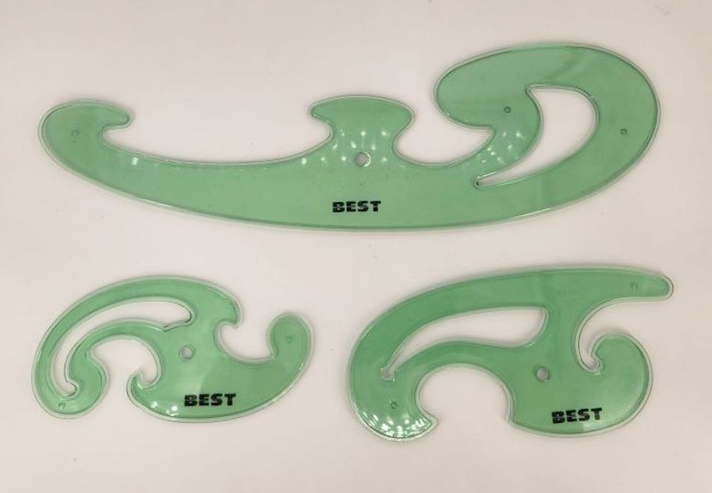 Set of Drafting Tools - Stencils, Plasticoid Protractors, Triangles, Curves