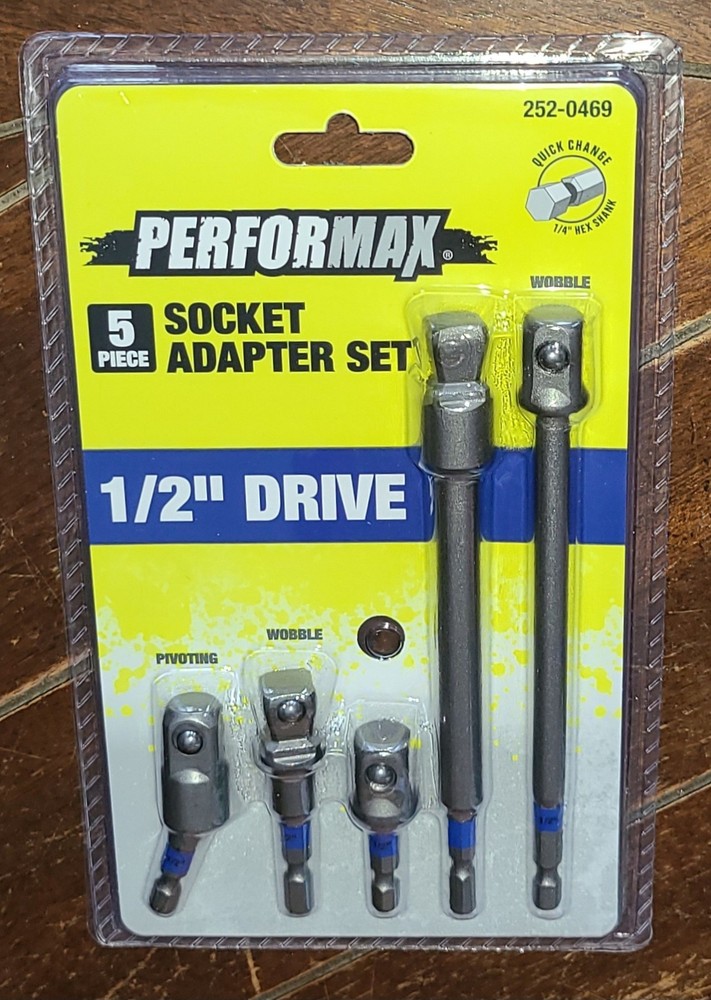 PERFORMAX 1/2" Drive 5pc Socket Adapter Set w/Quick Change Shank #252-0469