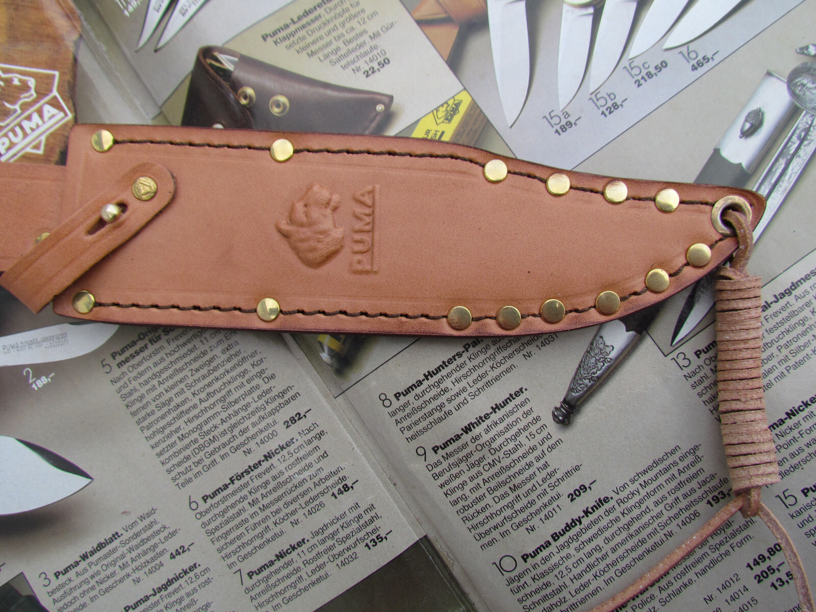 PUMA knife sheath Solingen for PUMA Bowie knife 6396. Model before 1970.