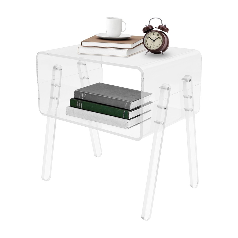 Acrylic Side Table, 2-Tier End Table with Open Storage for Small Spaces, Clear