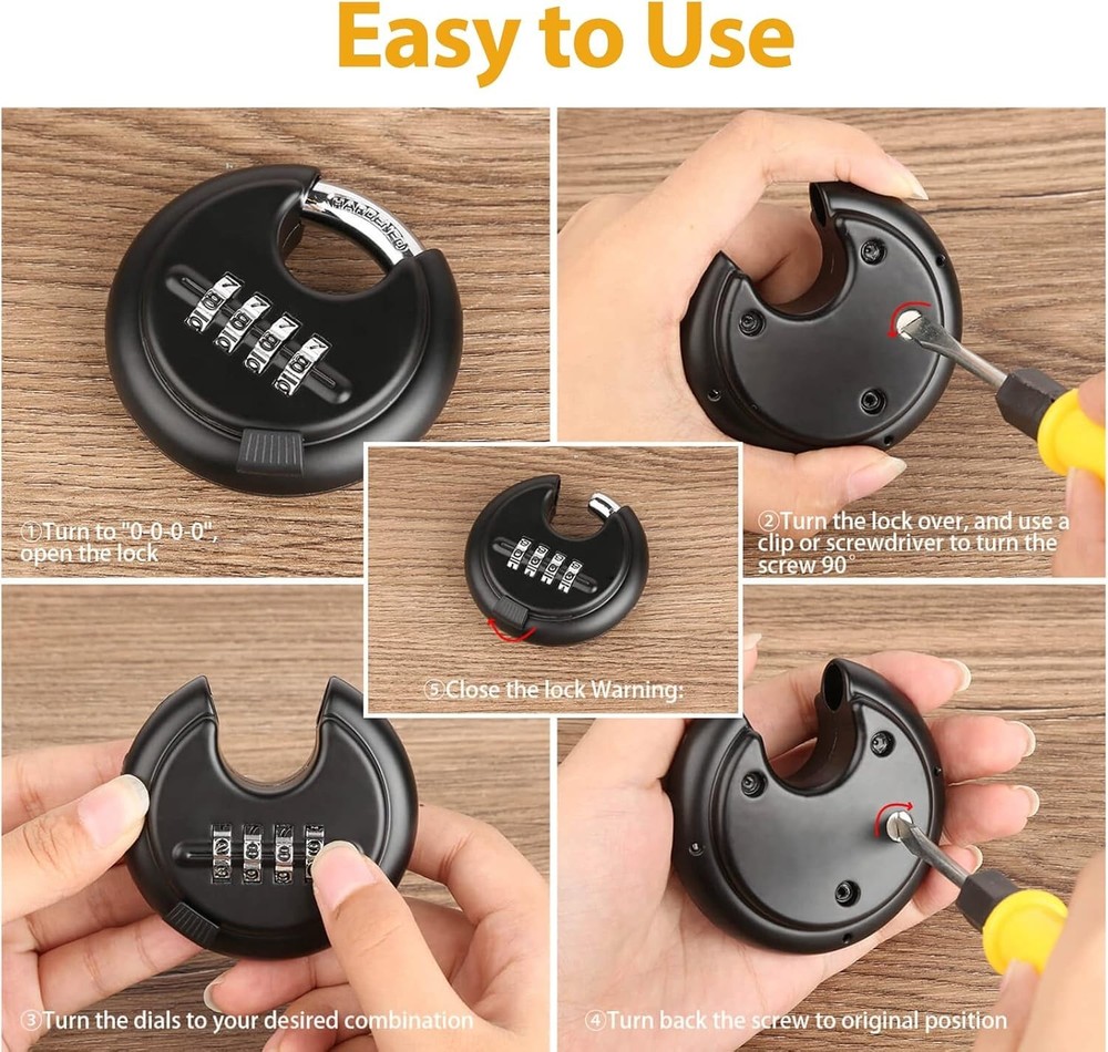 "Combination Disc Padlocks for Outdoor - Heavy Duty 4 Digit Code Lock, Combo Dis