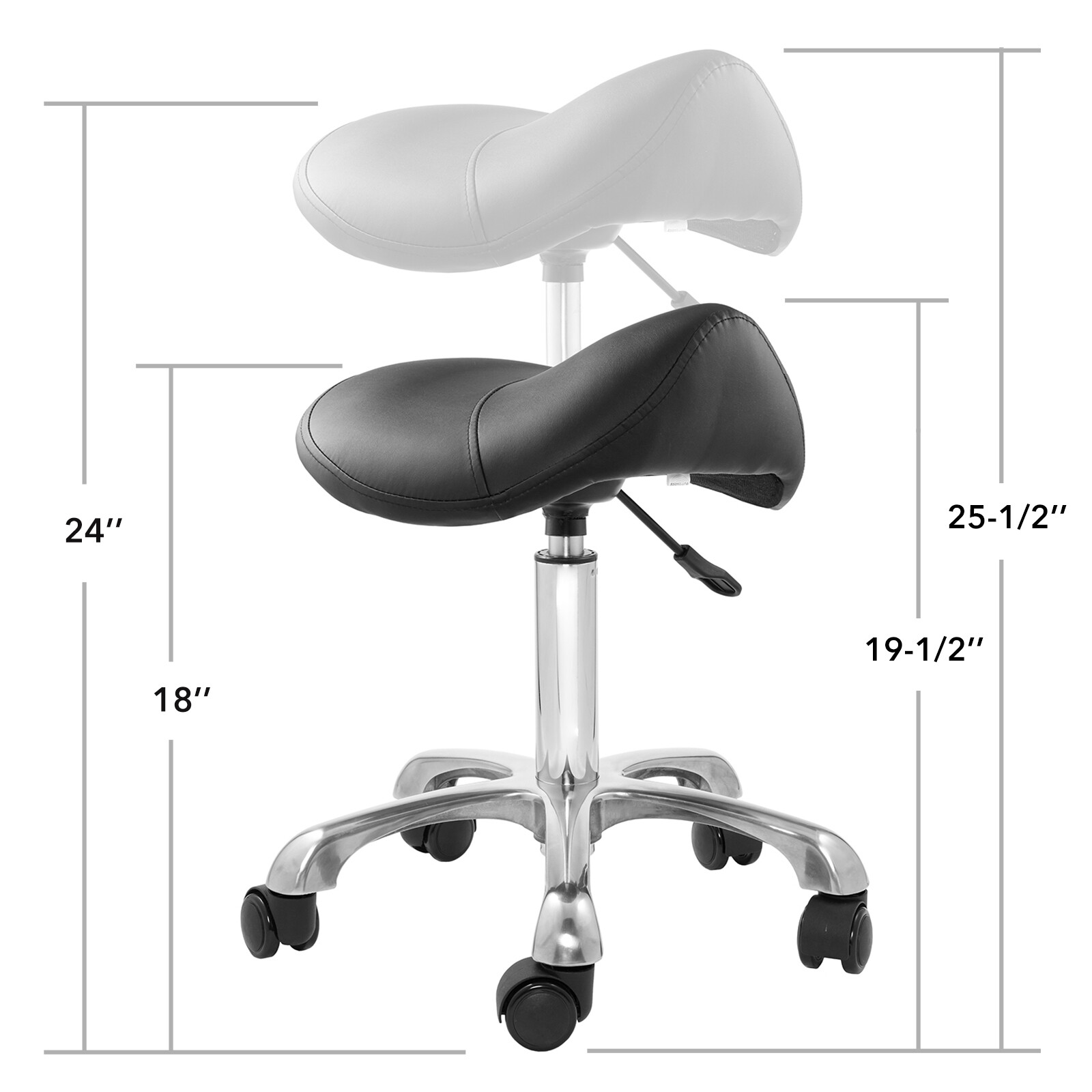 Hydraulic Adjustable Rolling Spa Saddle Stool - Ergonomic, Swivel Wheels - Black
