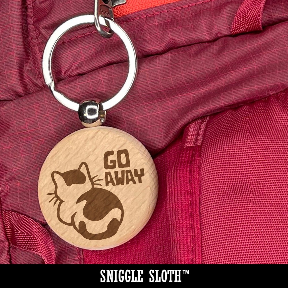 Fox Face Solid Engraved Wood Round Keychain Tag Charm