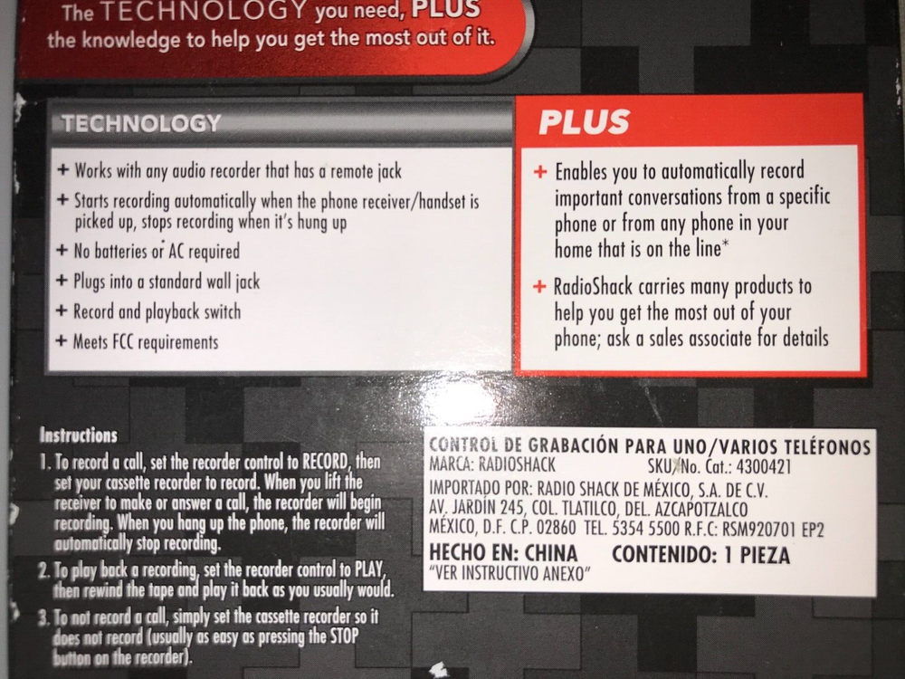 RadioShack Multi/Single Phone Recording Control (4300421)
