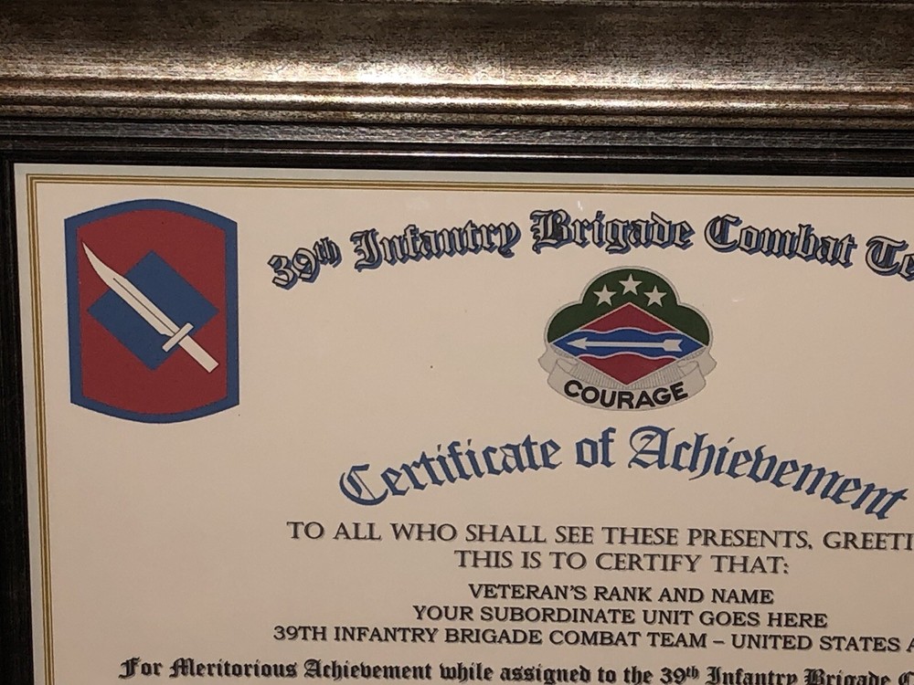 39TH INFANTRY BRIGADE COMBAT TEAM - COA / (COMMEMORATIVE CERTIFICATE)
