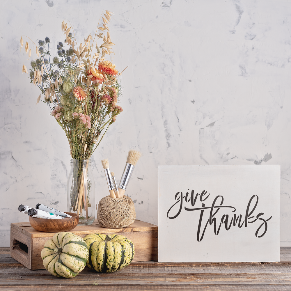 Give Thanks Stencil - Durable & Reusable Mylar Stencils