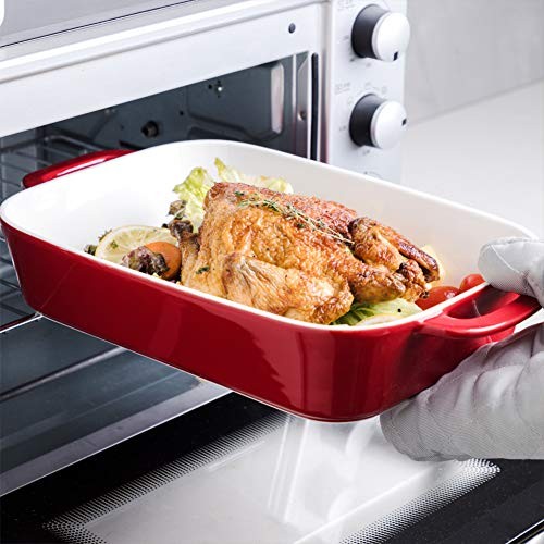 Ceramic Bakeware Set, Rectangular Baking Dish for Cooking, Kitchen, Cake Red