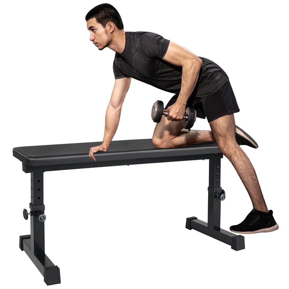 Flat Weight Bench, Utility Workout Adjustable Height Weight Bench Press with ...