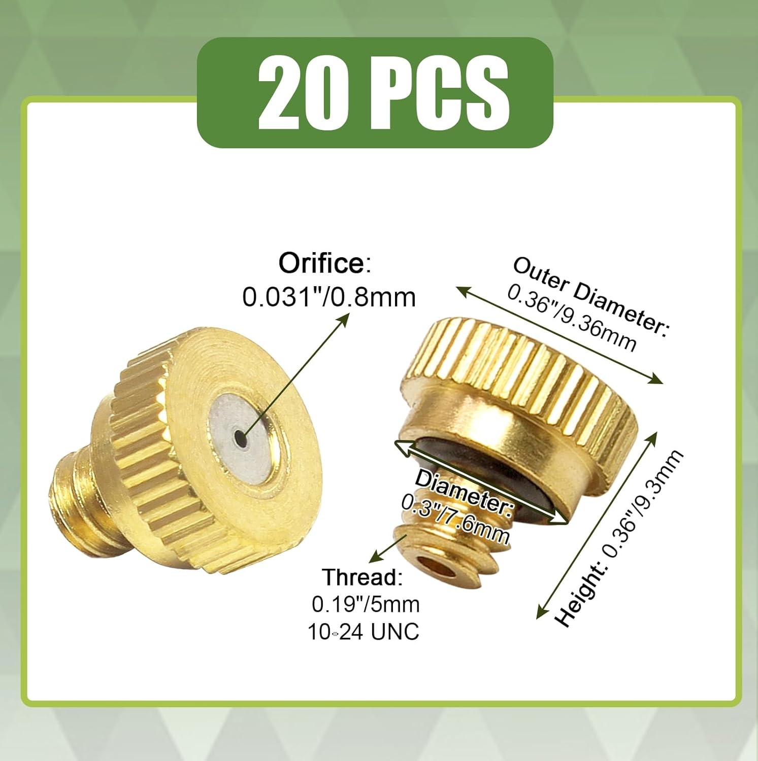 20pcs Brass Misting Nozzles 0.031" 10/24 UNC Patio Outdoor Cooling System