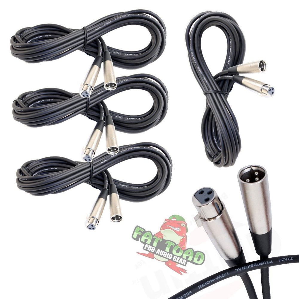 Microphone Cables by FAT TOAD | (4 Pack) 20ft Pro Audio XLR Mic Cord Patch