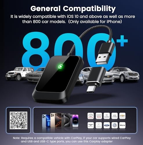 Wireless CarPlay Adapter: Wireless Conversion for iPhone – Plug-and-Play Black