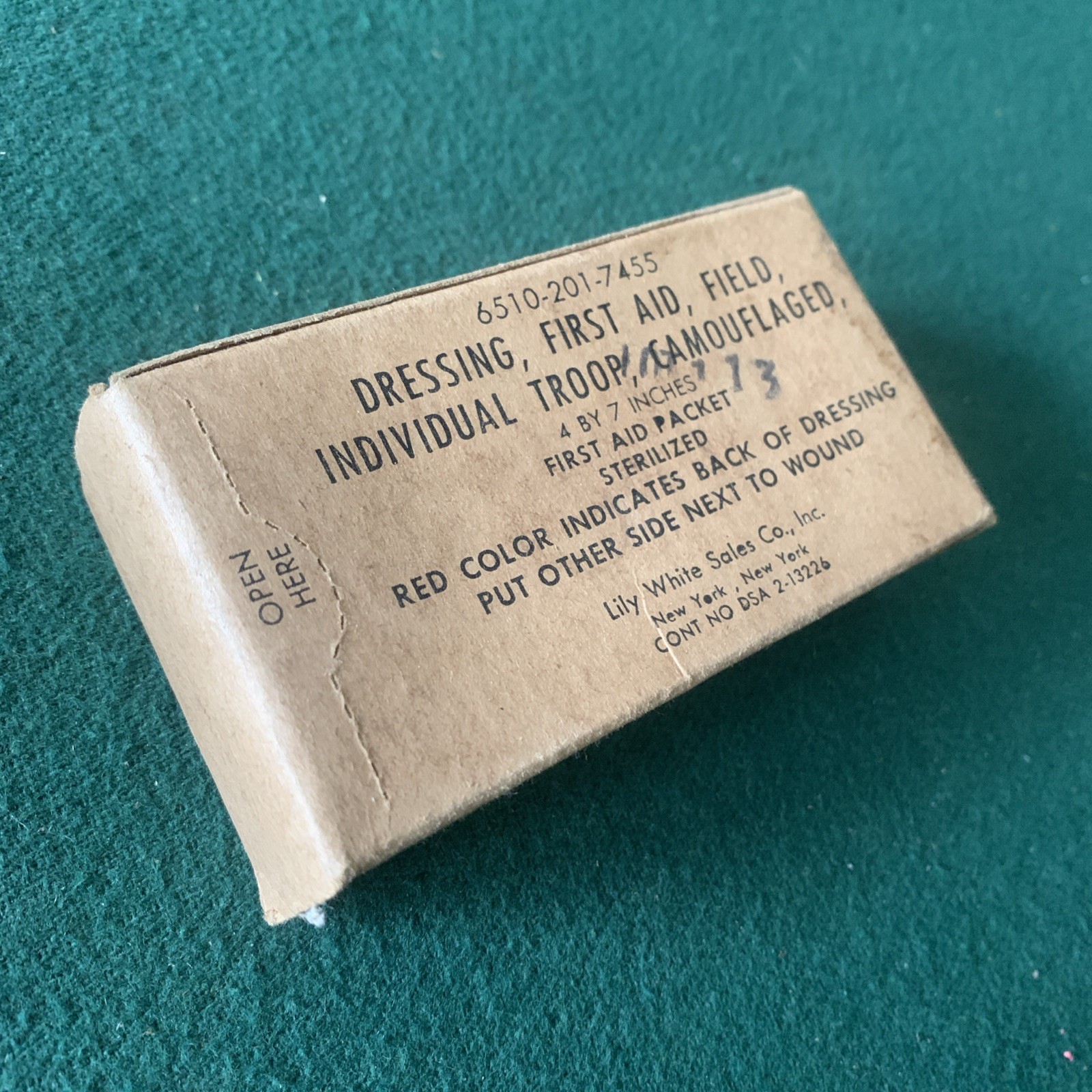 Vintage US Military Field Dressing First Aid Kit, Unopened w/ Canvas Pouch