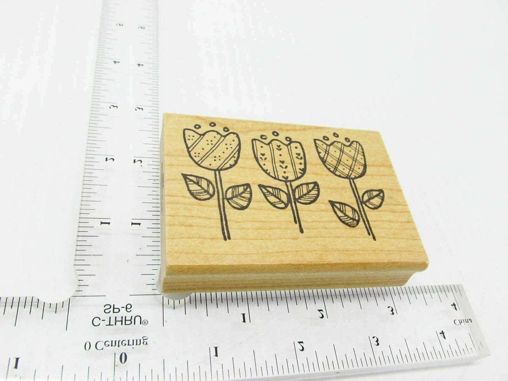Country Patchwork Tulips Rubber Stamp - Stamp Set B46