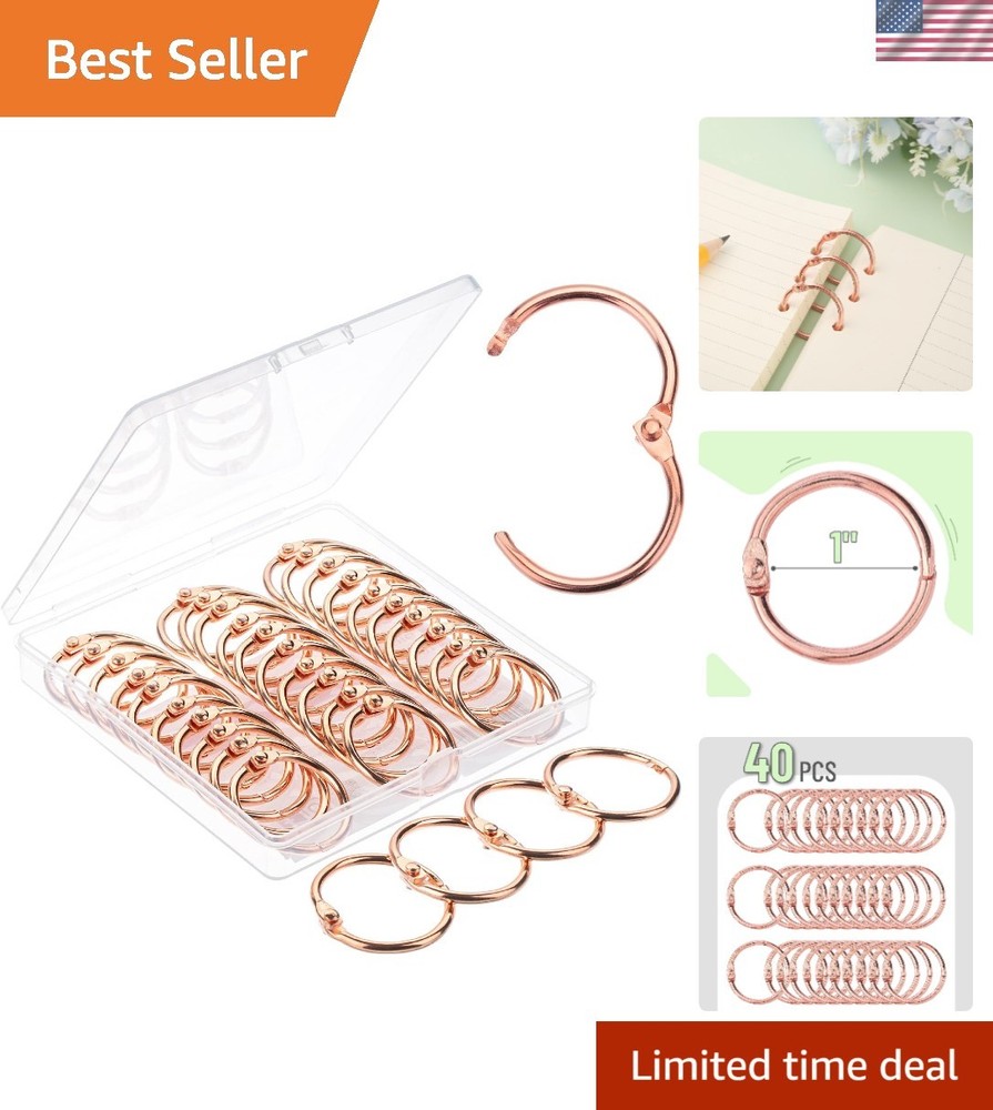 Versatile Rose Gold Binder Rings 40 Pack - 1 Inch for Secure Document Binding