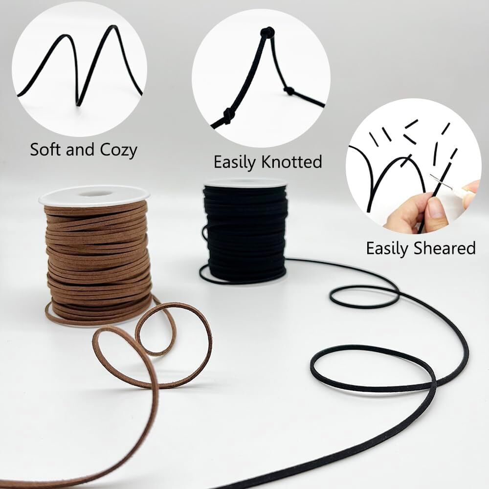 Leather String, 2 Rolls Faux Cord, Flat Suede Black+brown