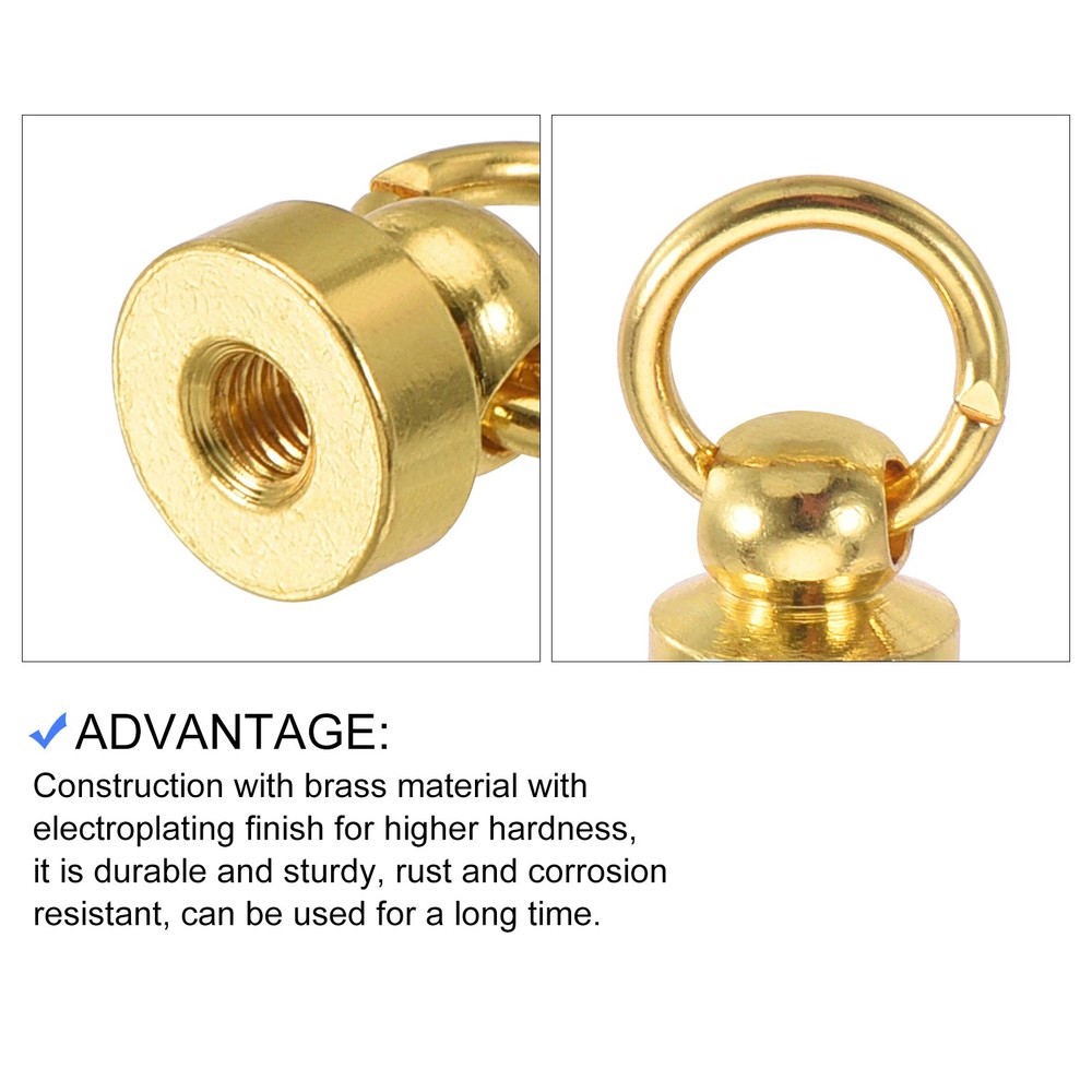 Round Head Pull Ring Rivet Studs 8mm 10Pcs Brass Button Rivets with Screw Golden
