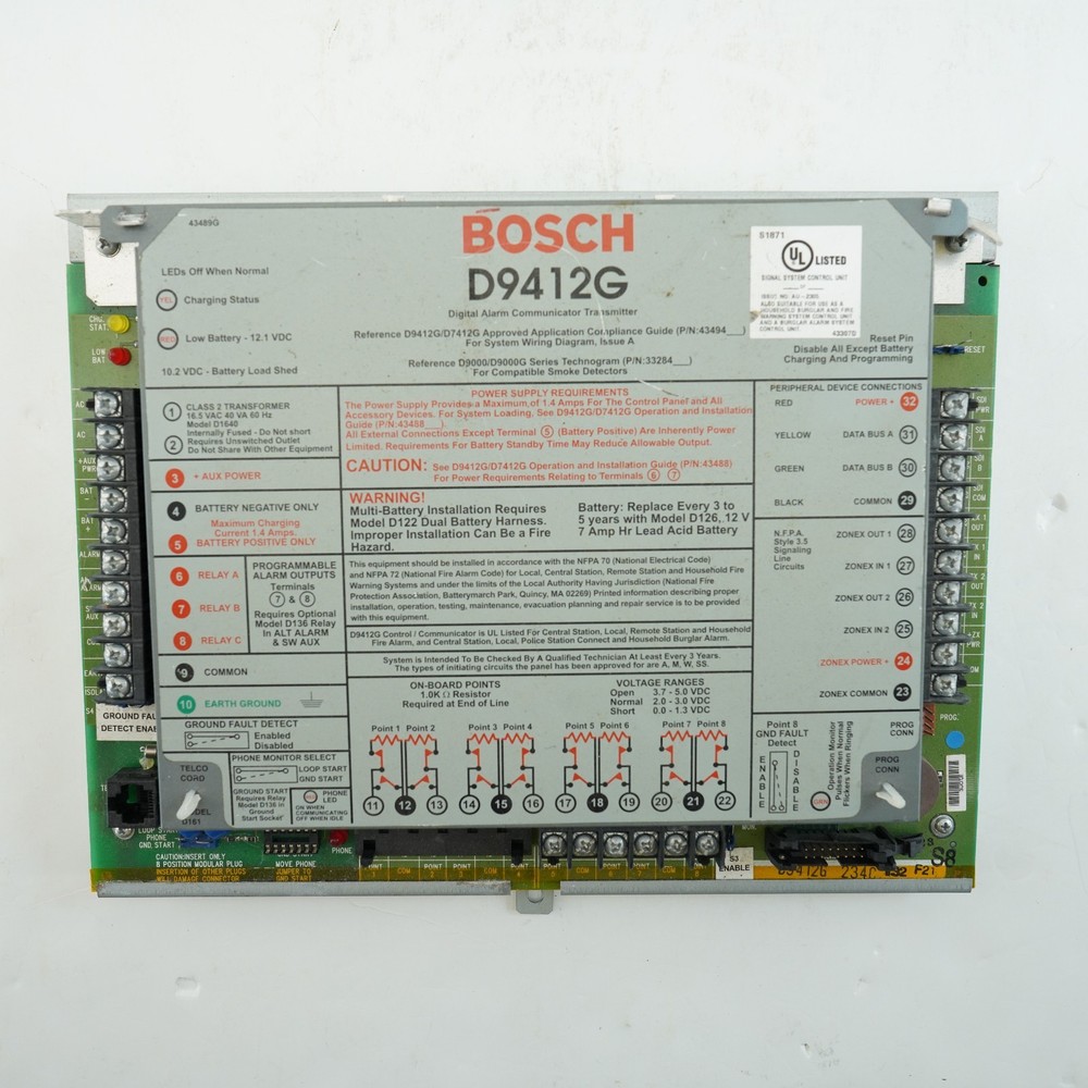 Bosch Radionics Alarm Controller Board D9412G USED UNTESTED