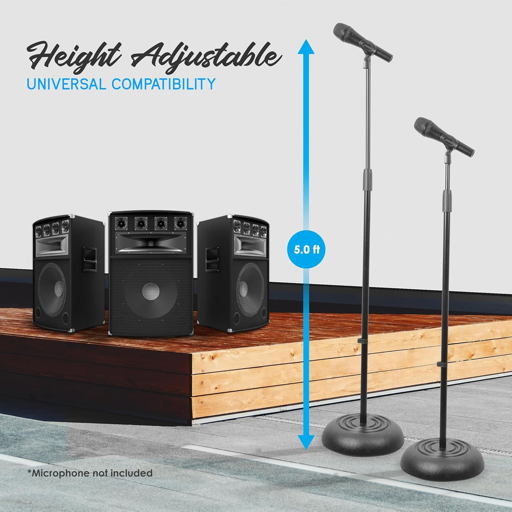 Universal Microphone Stand - Handheld Mic Compatible, Heavy Compact Base, Lightw