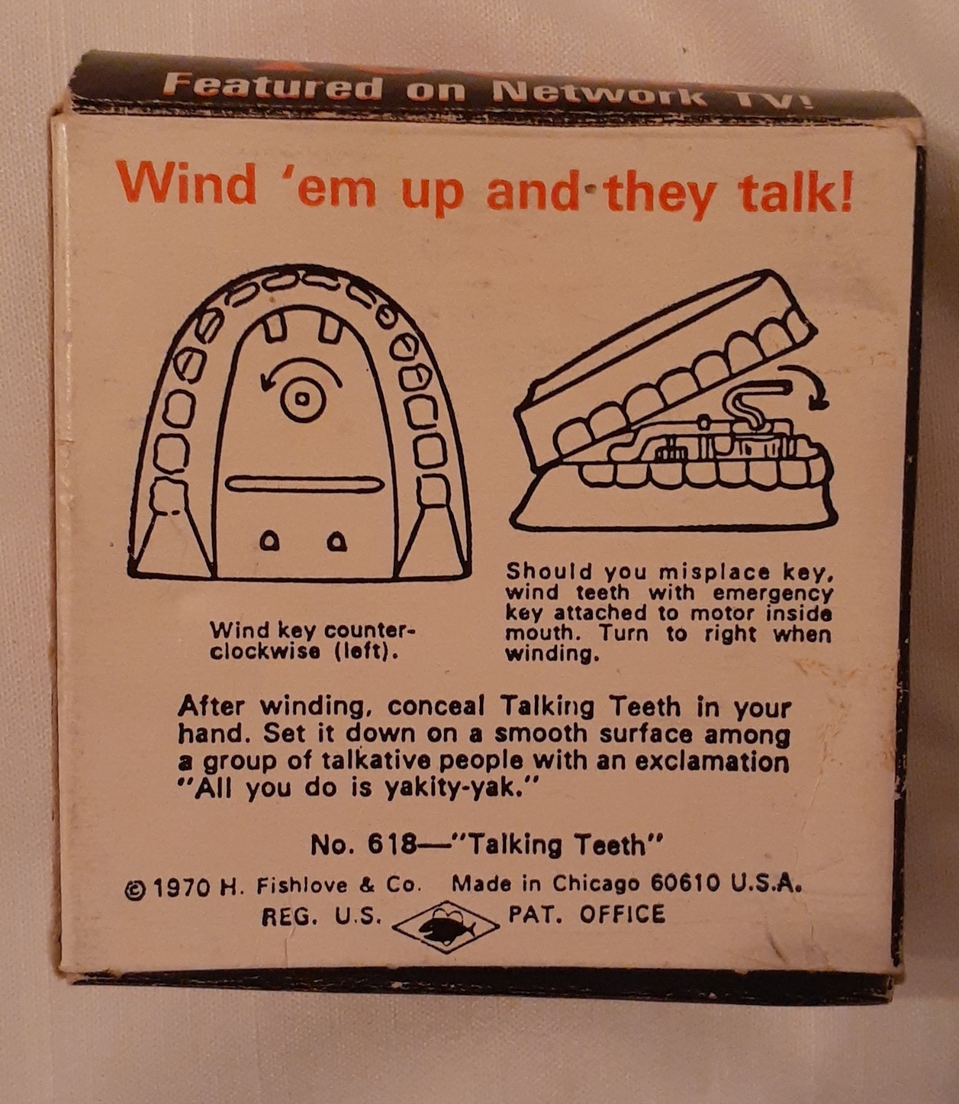 Fishlove & Co Wind-Up Talking Teeth w/Original Box (still Works) US Vintage 1970