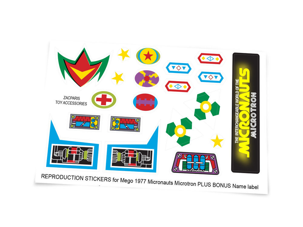 CUSTOM STICKERS for 1977 Mego Micronauts Microtron + NAME LABEL