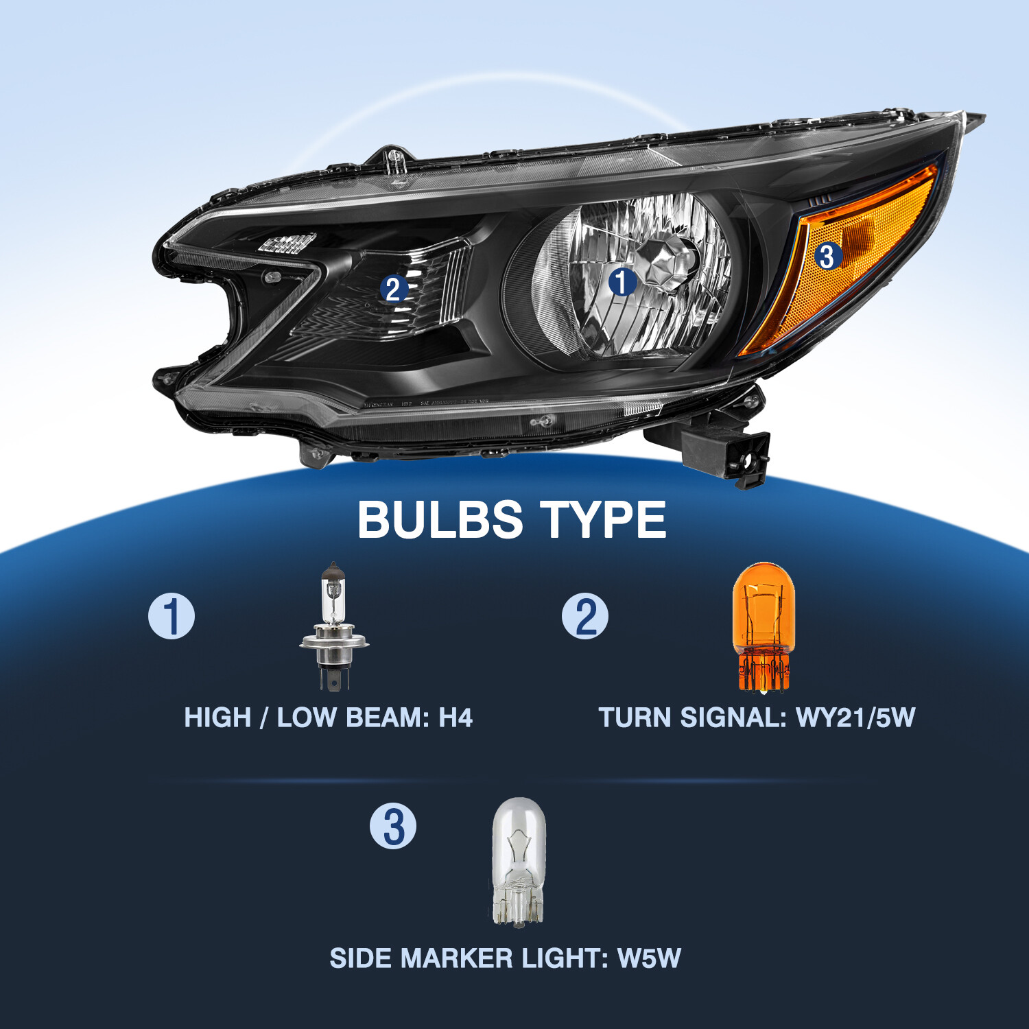 For 2012 2013 2014 Honda CR-V Black Amber Corner Headlights Assembly Pair