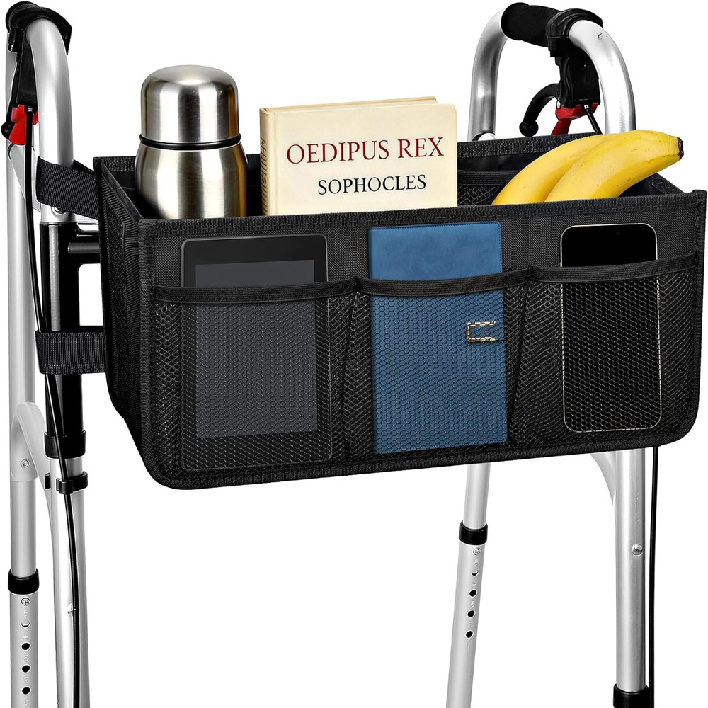 Dotday Upgraded Walker Basket with Cup Holder, Foldable Walker Bag with Large Ca