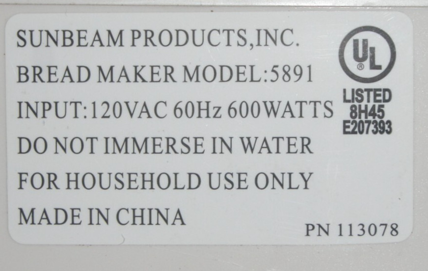Heating Element Assembly for Sunbeam Bread Maker Machine Model 5891 only